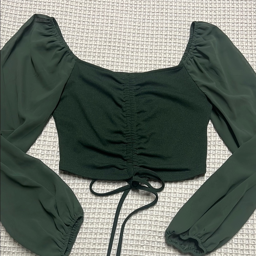 SHEIN Green Puff Sleeve Crop Blouse